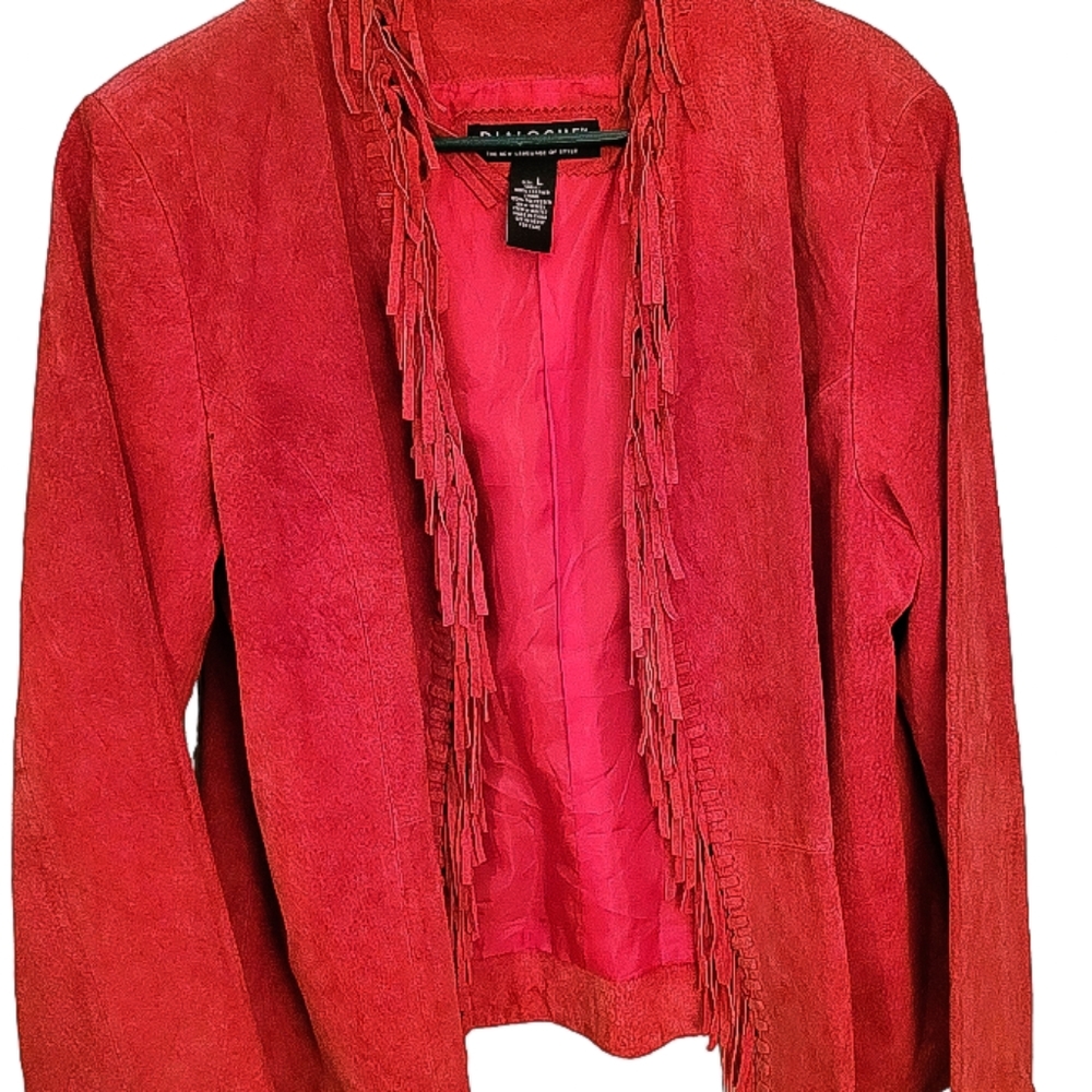 Dialogue  Leather Suede Fringe Western Jacket